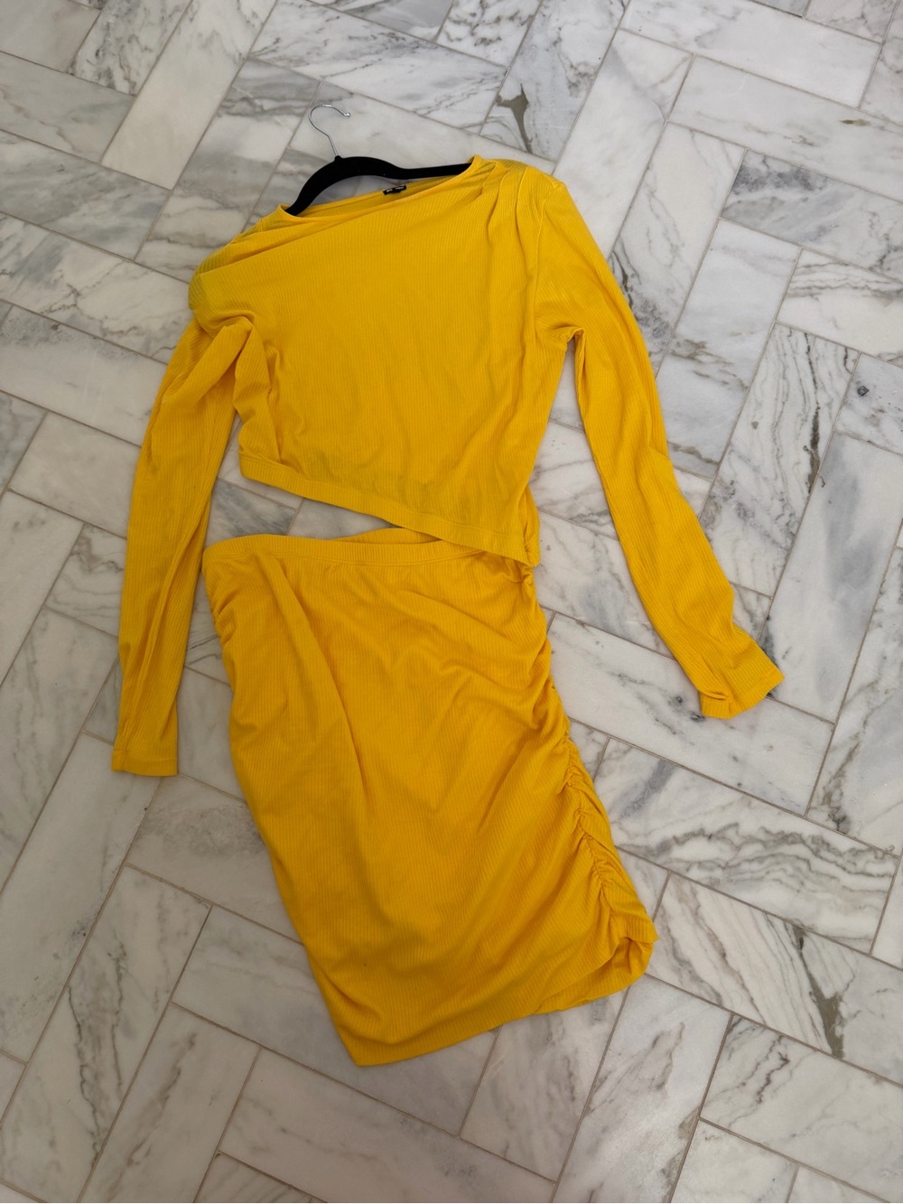 Yellow Ribbed Cutout Dress